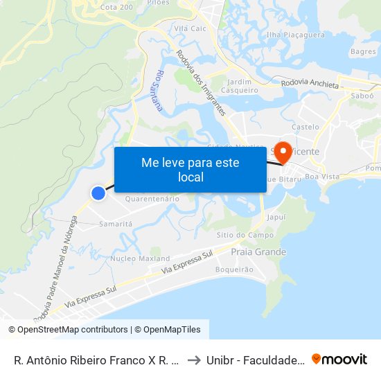 R. Antônio Ribeiro Franco X R. Tenente José Dos Santos to Unibr - Faculdade De São Vicente map