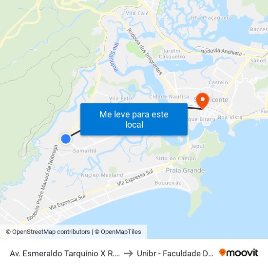 Av. Esmeraldo Tarquínio X R. Artur Dos Santos' to Unibr - Faculdade De São Vicente map