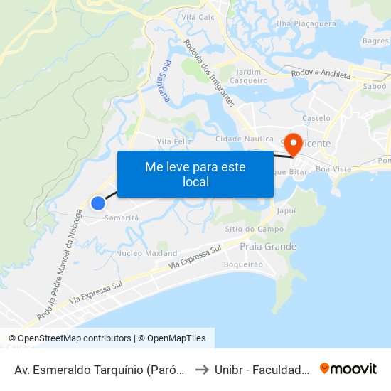 Av. Esmeraldo Tarquínio (Paróquia Nossa Sra. Auxiliadora) to Unibr - Faculdade De São Vicente map