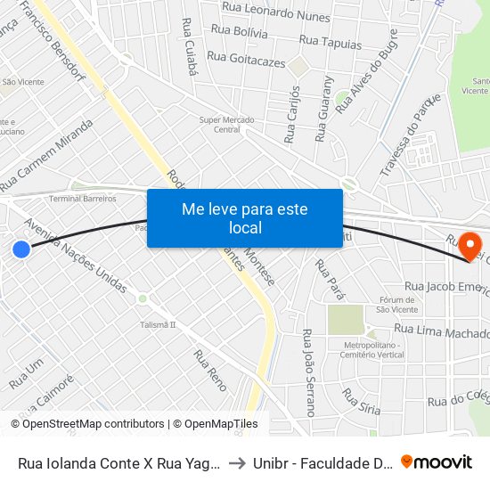 Rua Iolanda Conte X Rua Yago De Castro Bicudo to Unibr - Faculdade De São Vicente map