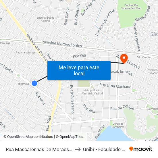 Rua Mascarenhas De Moraes X Av. Nações Unidas to Unibr - Faculdade De São Vicente map