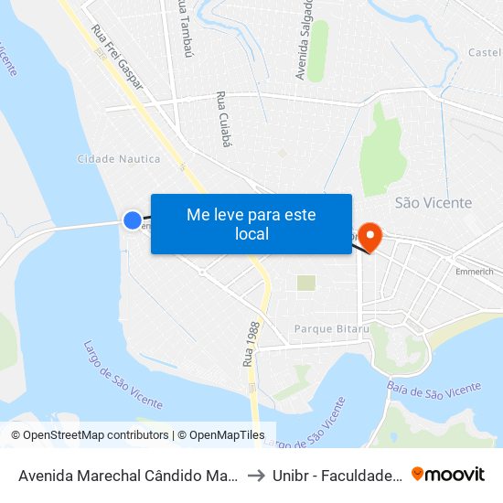 Avenida Marechal Cândido Mariano Da Silva Rondon, 32 to Unibr - Faculdade De São Vicente map