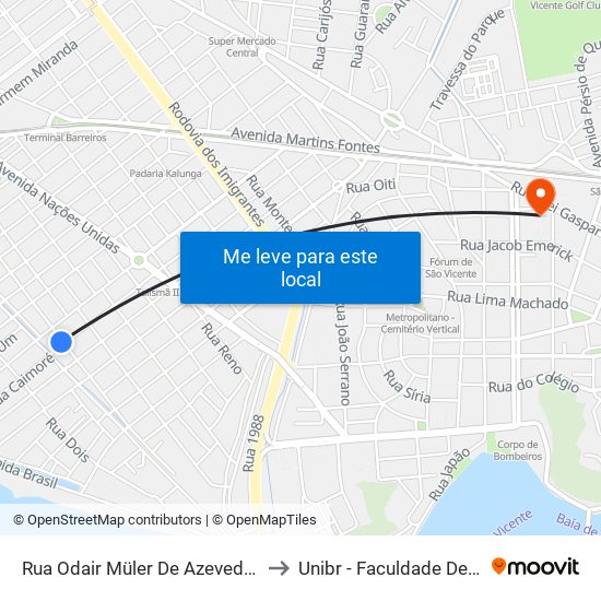 Rua Odair Müler De Azevedo Marquês, 427 to Unibr - Faculdade De São Vicente map