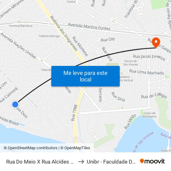 Rua Do Meio X Rua Alcídes Alves De Carvalho to Unibr - Faculdade De São Vicente map