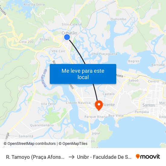 R. Tamoyo (Praça Afonso Schmidt) to Unibr - Faculdade De São Vicente map