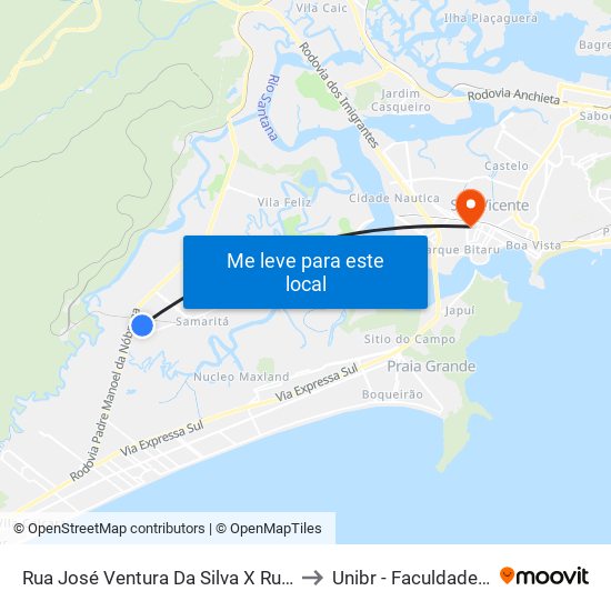 Rua José Ventura Da Silva X Rua Padre André De Soveral' to Unibr - Faculdade De São Vicente map