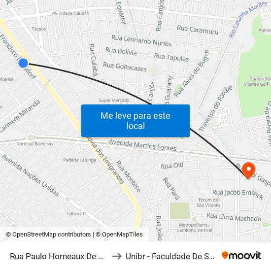 Rua Paulo Horneaux De Moura, 182 to Unibr - Faculdade De São Vicente map