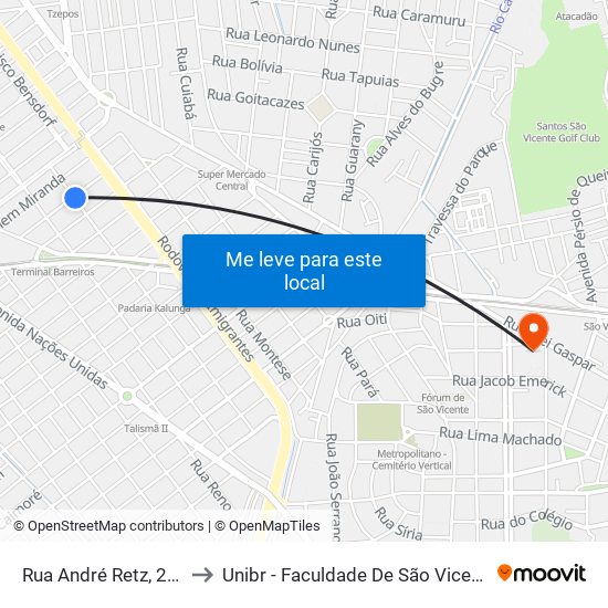 Rua André Retz, 282 to Unibr - Faculdade De São Vicente map