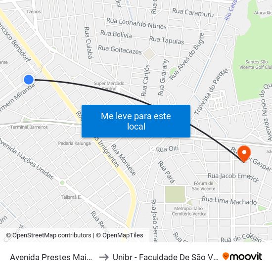 Avenida Prestes Maia, 321 to Unibr - Faculdade De São Vicente map