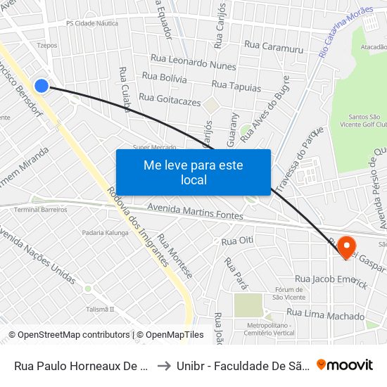 Rua Paulo Horneaux De Moura, 77 to Unibr - Faculdade De São Vicente map