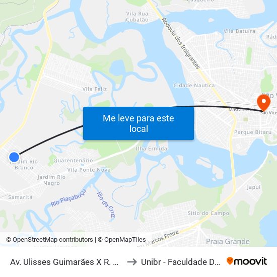 Av. Ulisses Guimarães X R. Mário Davis Lerner to Unibr - Faculdade De São Vicente map