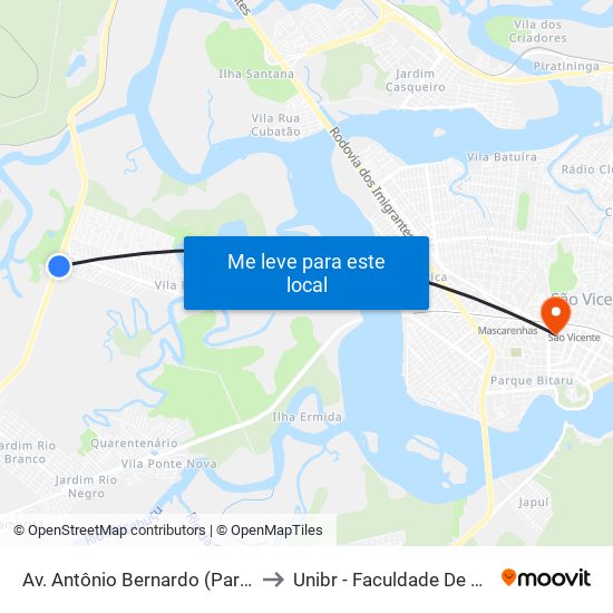 Av. Antônio Bernardo (Parada Sabesp) to Unibr - Faculdade De São Vicente map