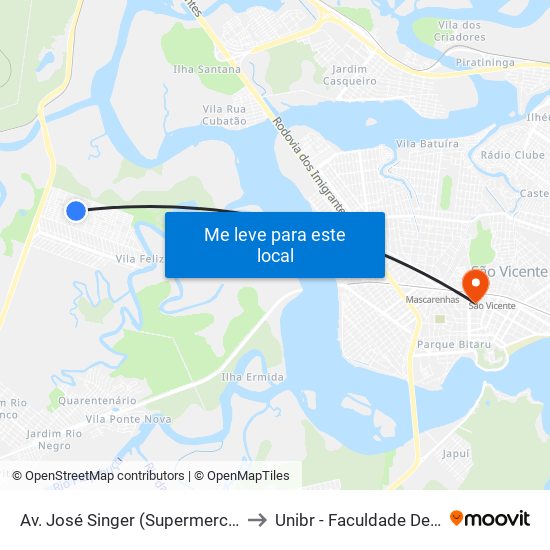 Av. José Singer (Supermercado Mini Preço) to Unibr - Faculdade De São Vicente map