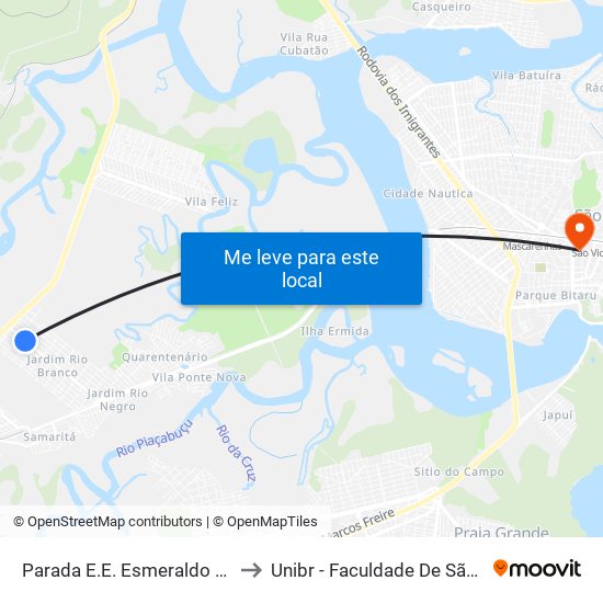 Parada E.E. Esmeraldo Tarquínio to Unibr - Faculdade De São Vicente map