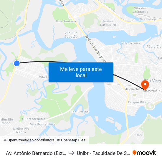 Av. Antônio Bernardo (Extra Humaitá) to Unibr - Faculdade De São Vicente map