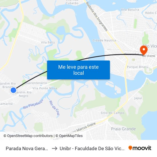 Parada Nova Geração to Unibr - Faculdade De São Vicente map