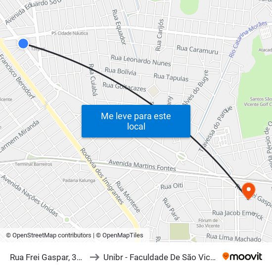 Rua Frei Gaspar, 3630 to Unibr - Faculdade De São Vicente map