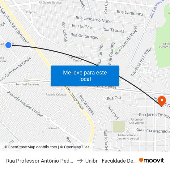 Rua Professor Antônio Pedro De Jesus, 537 to Unibr - Faculdade De São Vicente map