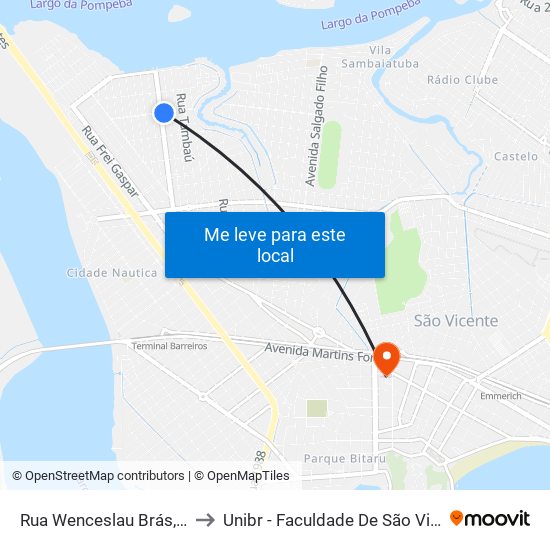 Rua Wenceslau Brás, 245 to Unibr - Faculdade De São Vicente map