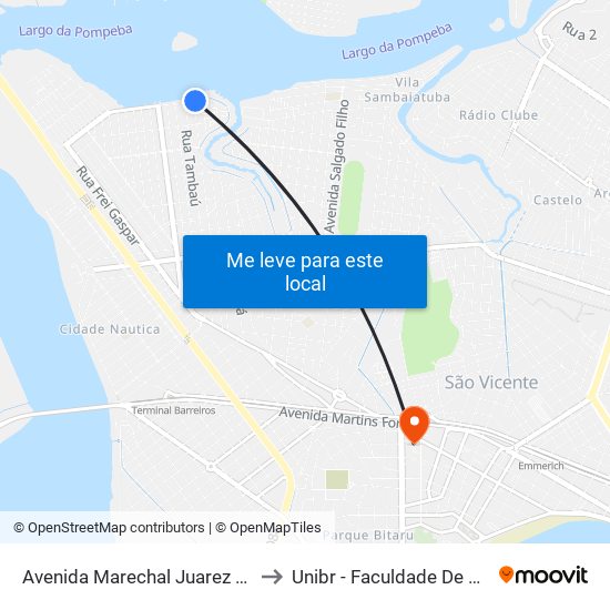Avenida Marechal Juarez Távora, 1087 to Unibr - Faculdade De São Vicente map