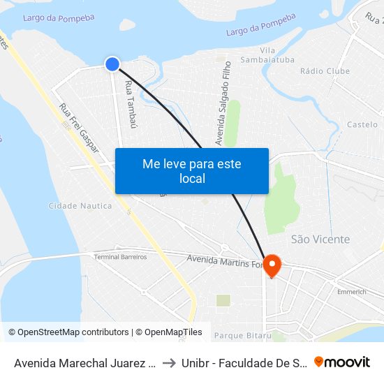 Avenida Marechal Juarez Távora, 356 to Unibr - Faculdade De São Vicente map