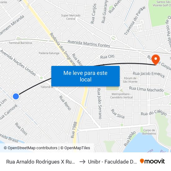 Rua Arnaldo Rodrigues X Rua Cidade De Santos to Unibr - Faculdade De São Vicente map