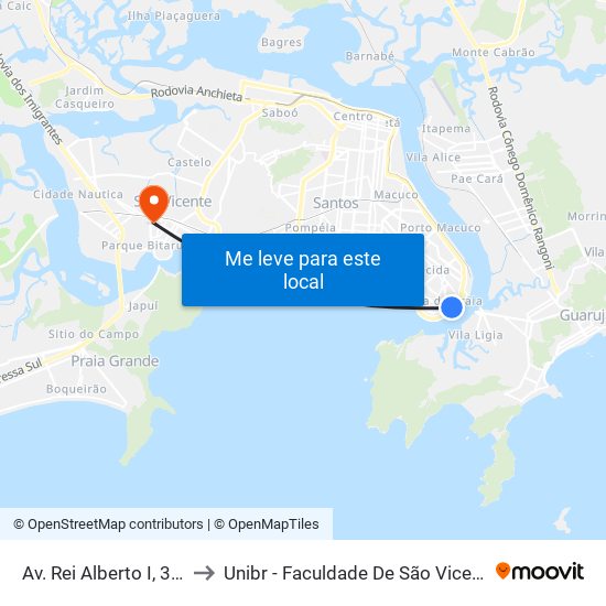 Av. Rei Alberto I, 334 to Unibr - Faculdade De São Vicente map