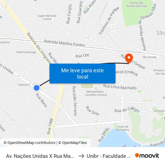 Av. Nações Unidas X Rua Mascarenhas De Moraes to Unibr - Faculdade De São Vicente map
