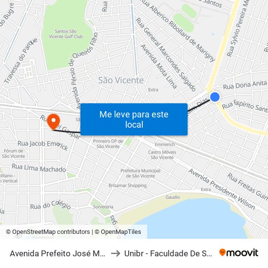 Avenida Prefeito José Monteiro, 70 to Unibr - Faculdade De São Vicente map