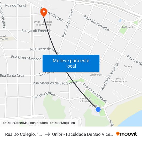 Rua Do Colégio, 183 to Unibr - Faculdade De São Vicente map