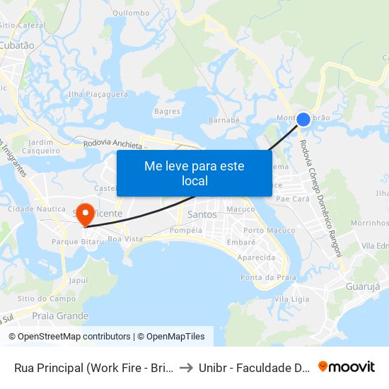 Rua Principal (Work Fire - Brigada De Incêndio) to Unibr - Faculdade De São Vicente map