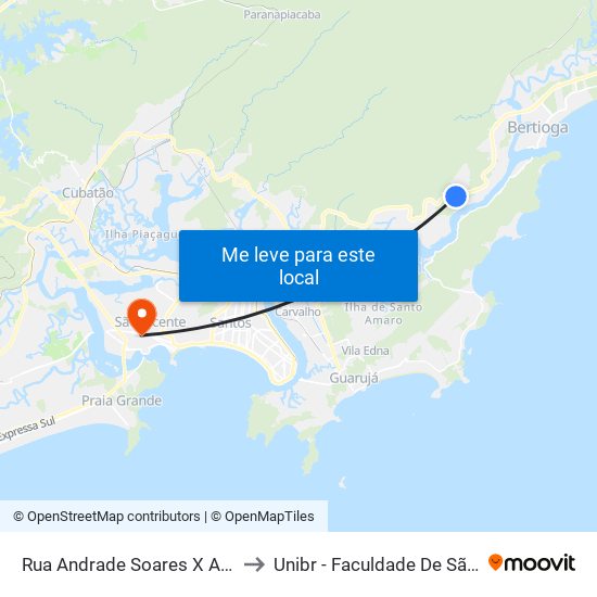Rua Andrade Soares X Av. Xavante to Unibr - Faculdade De São Vicente map