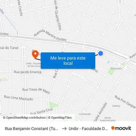 Rua Benjamin Constant (Tumiaru) Municipais to Unibr - Faculdade De São Vicente map