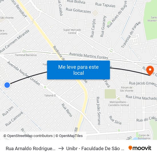 Rua Arnaldo Rodrigues, 377 to Unibr - Faculdade De São Vicente map