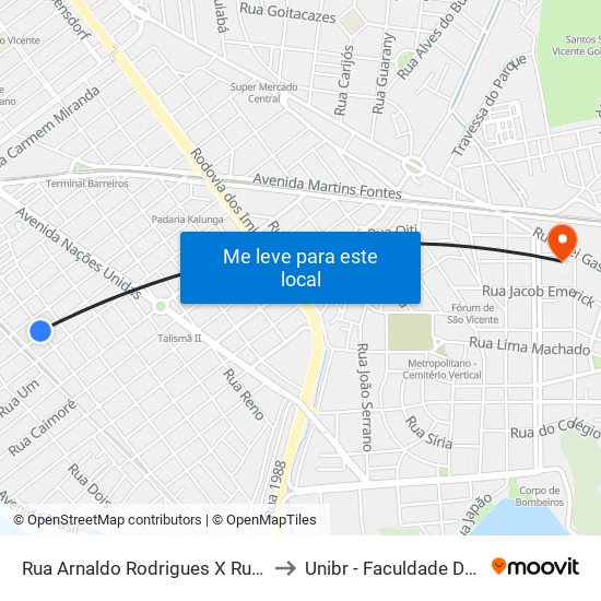 Rua Arnaldo Rodrigues X Rua Lovely Plauchut to Unibr - Faculdade De São Vicente map