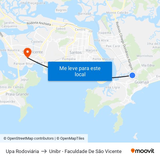 Upa Rodoviária to Unibr - Faculdade De São Vicente map