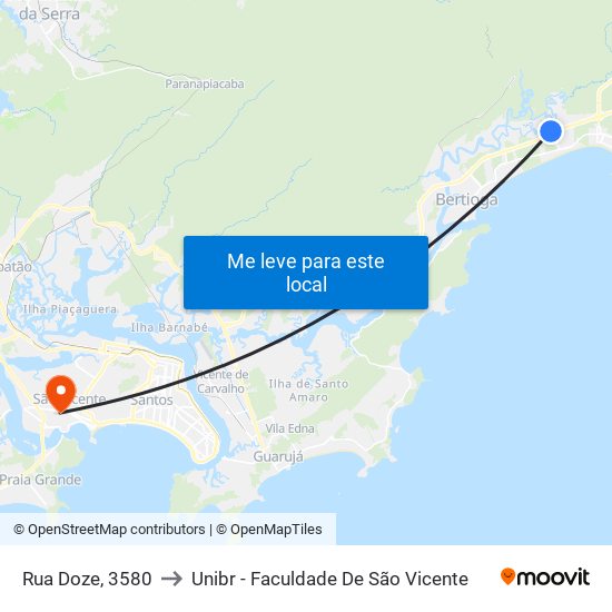 Rua Doze, 3580 to Unibr - Faculdade De São Vicente map