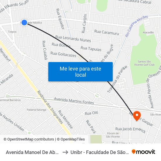 Avenida Manoel De Abreu, 509 to Unibr - Faculdade De São Vicente map