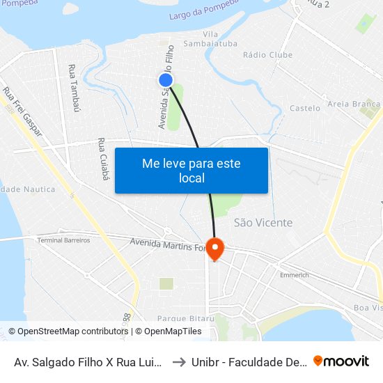 Av. Salgado Filho X Rua Luis La Scala Junior to Unibr - Faculdade De São Vicente map
