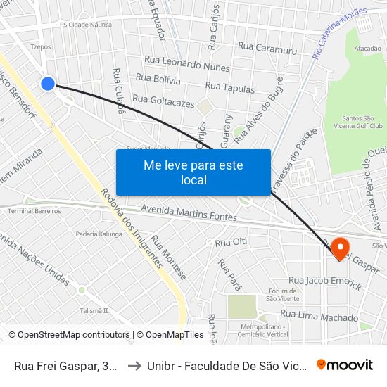 Rua Frei Gaspar, 3315 to Unibr - Faculdade De São Vicente map