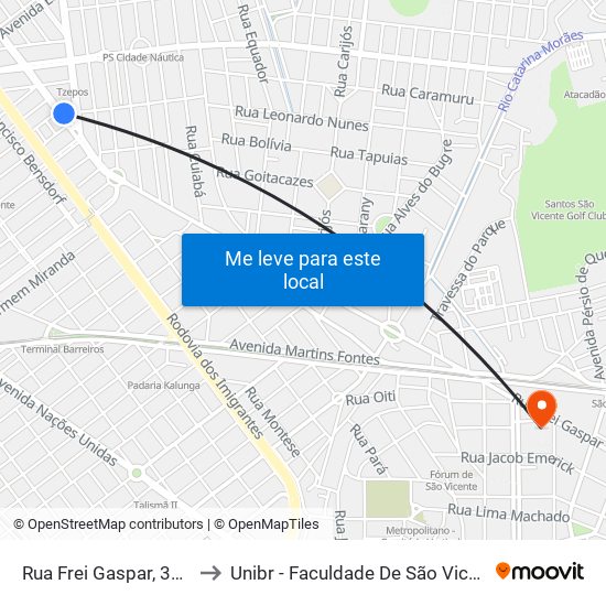 Rua Frei Gaspar, 3480 to Unibr - Faculdade De São Vicente map