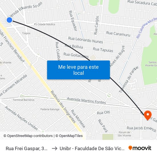 Rua Frei Gaspar, 3838 to Unibr - Faculdade De São Vicente map