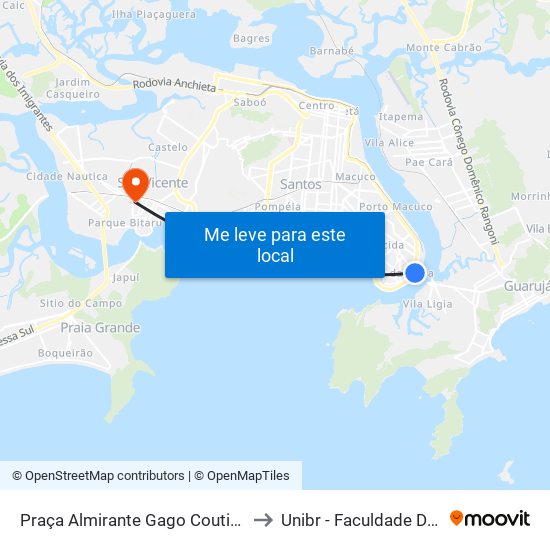Praça Almirante Gago Coutinho - Plataforma E to Unibr - Faculdade De São Vicente map