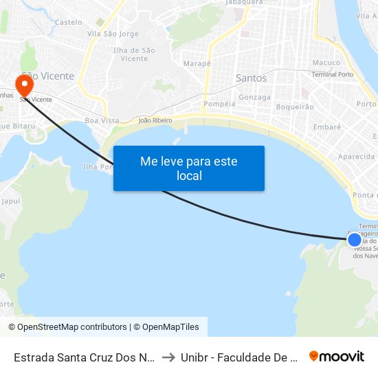 Estrada Santa Cruz Dos Navegantes, 0 to Unibr - Faculdade De São Vicente map