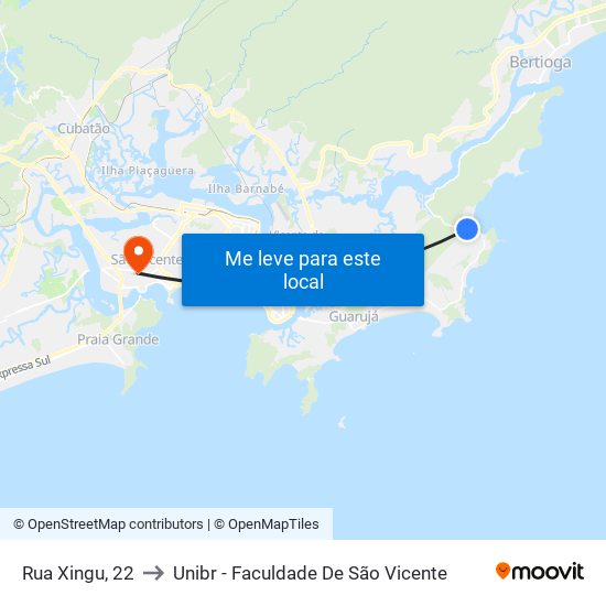 Rua Xingu, 22 to Unibr - Faculdade De São Vicente map