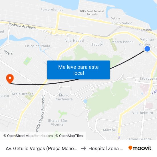 Av. Getúlio Vargas (Praça Manoel De Almeida) to Hospital Zona Noroeste map