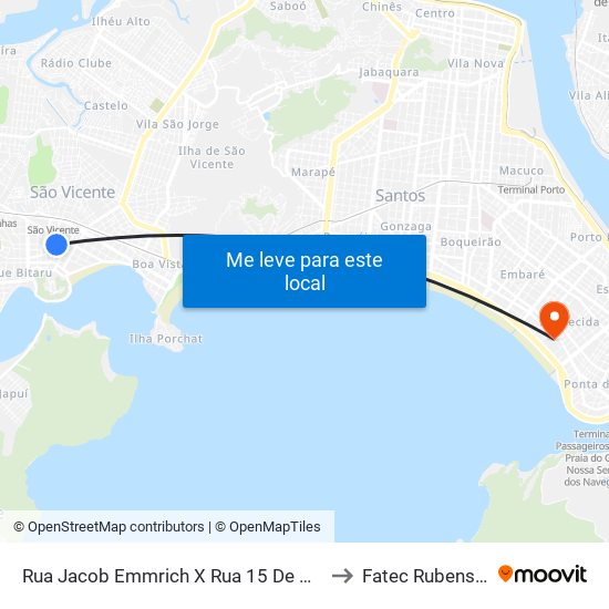 Rua Jacob Emmrich X Rua 15 De Novembro to Fatec Rubens Lara map