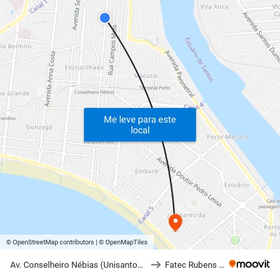 Av. Conselheiro Nébias (Unisantos/Senac) to Fatec Rubens Lara map