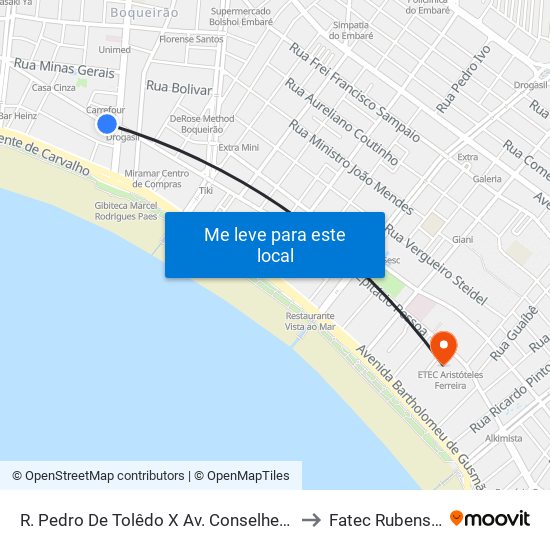 R. Pedro De Tolêdo X Av. Conselheiro Nébias to Fatec Rubens Lara map
