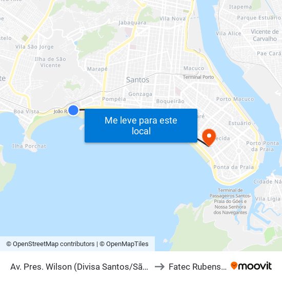 Av. Pres. Wilson (Divisa Santos/São Vicente) to Fatec Rubens Lara map